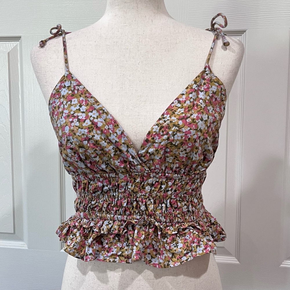 Sim & Sam Multicolored Smocked Ruffled Tiered Crop Top Size Small